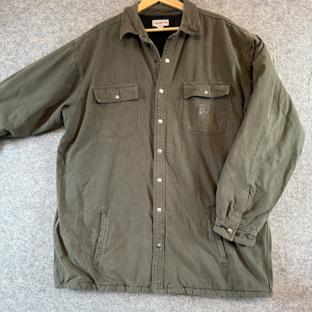 Carhartt Jacket Mens 2XL Tall Green Canvas Quilted Lined Shacket 100093